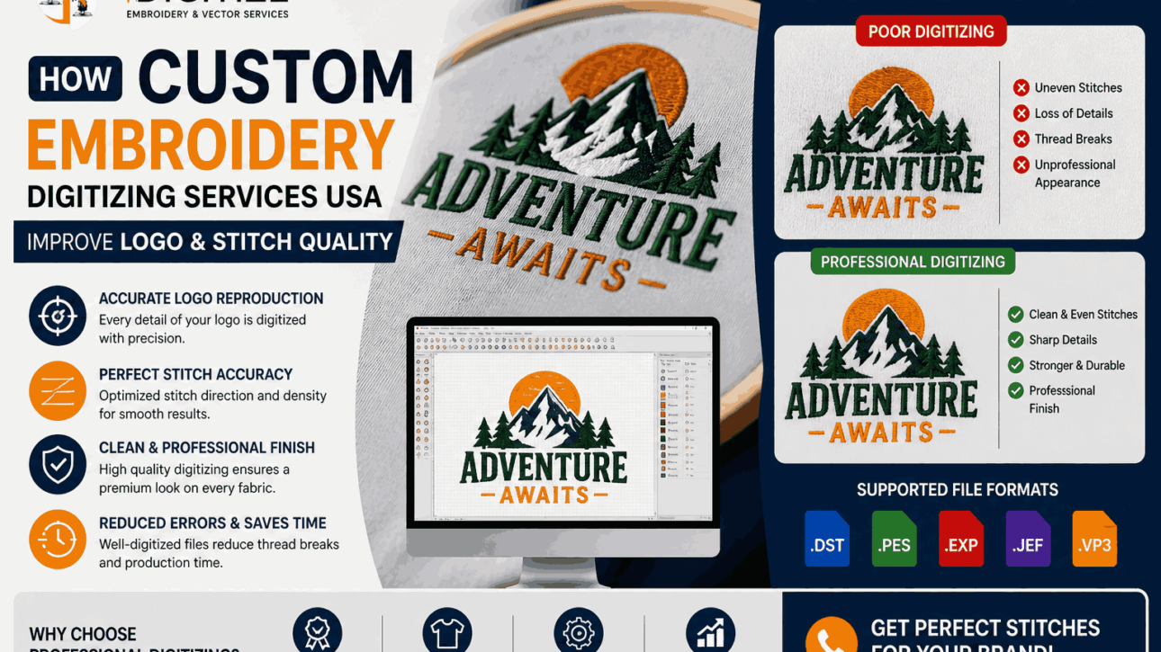 How Custom Embroidery Digitizing Services USA Improve Logo & Stitch Quality