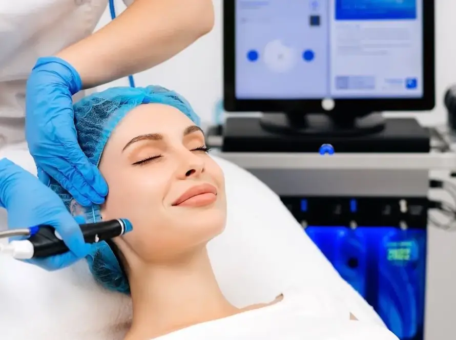 Hydrafacial Fairfax VA treatment with a licensed skincare professional performing a non-invasive facial using advanced hydrafacial technology for glowing skin.